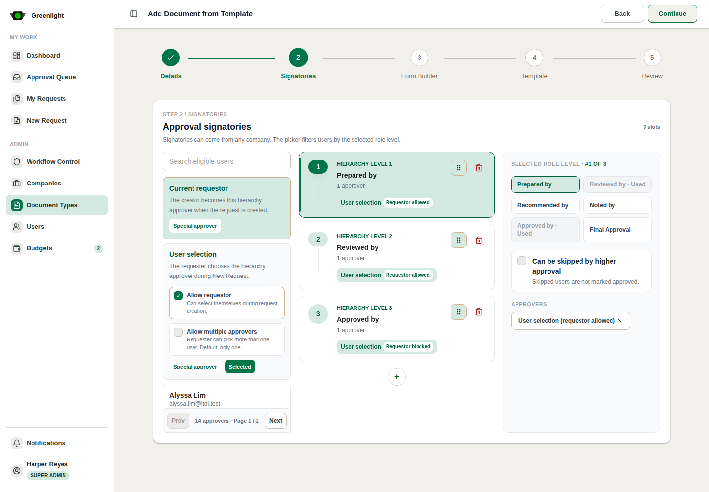 Review inherited Signatories screenshot