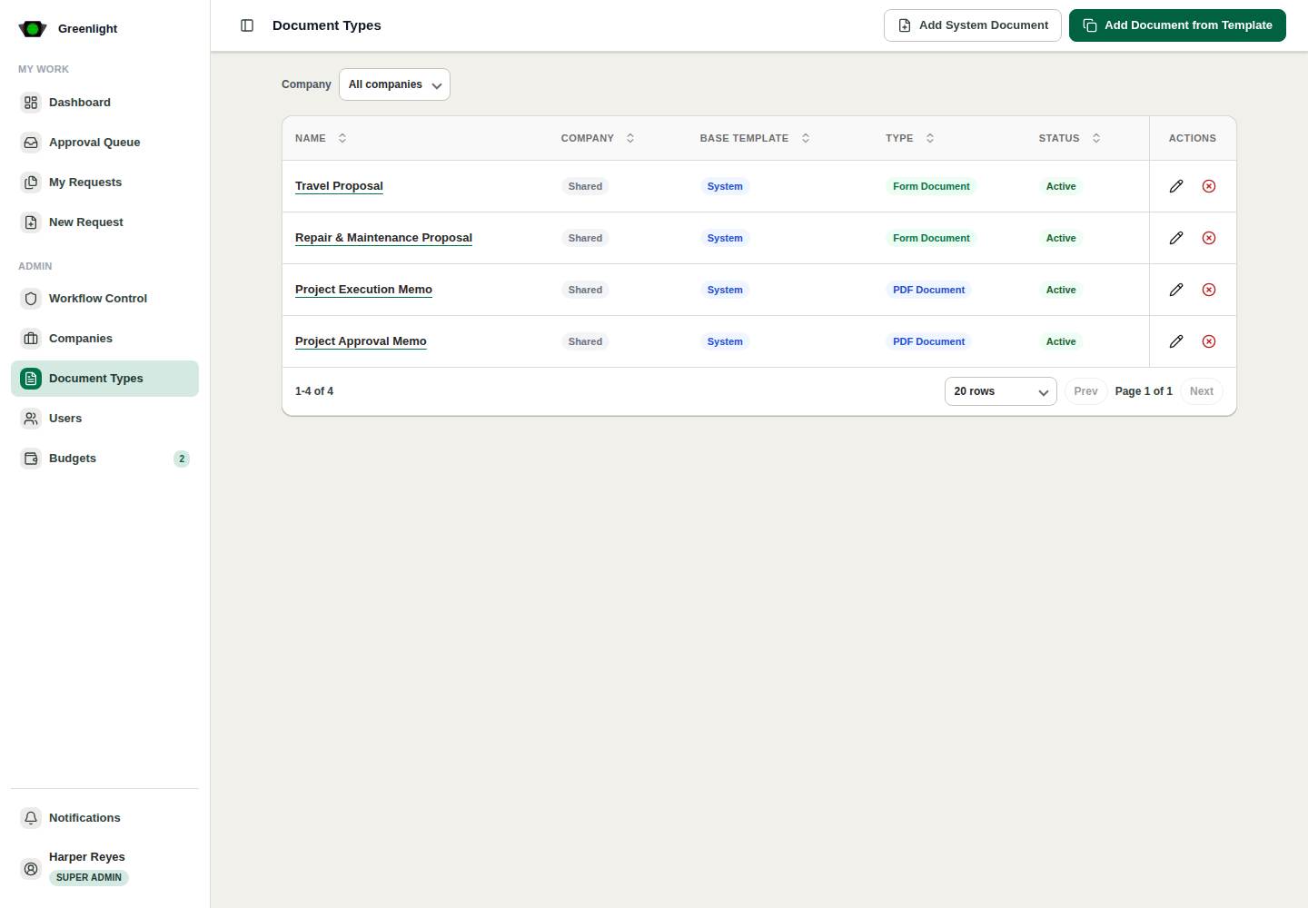 Document Types screenshot