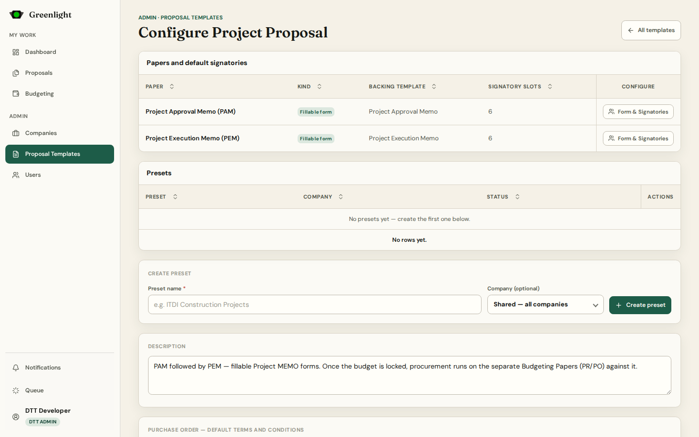 Configure proposal templates and papers screenshot