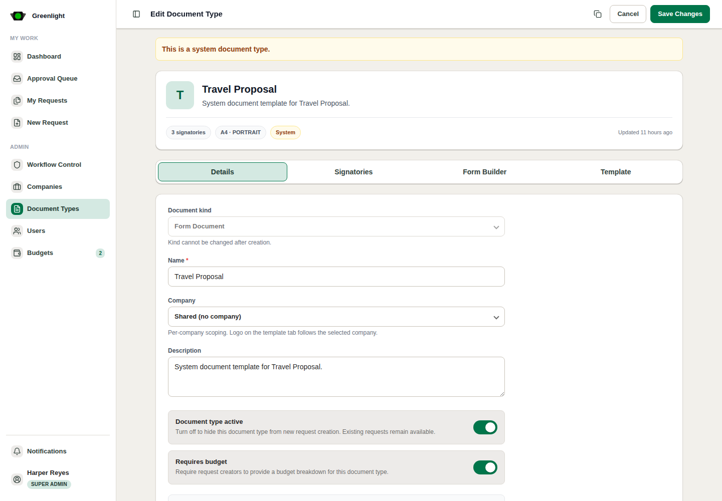 Document Type Tabs screenshot