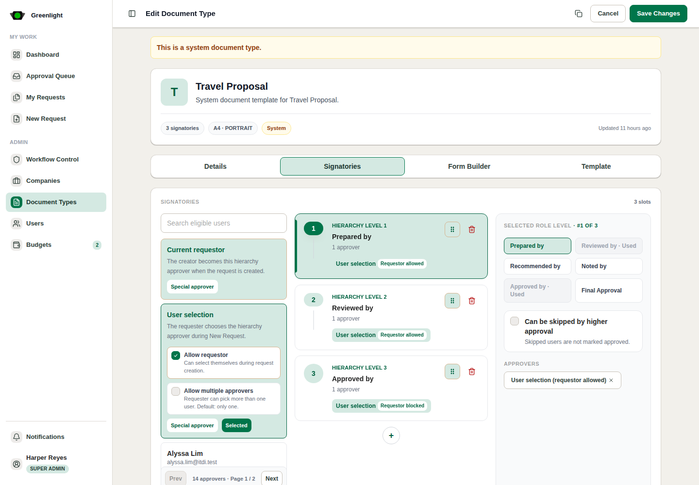 Signatories tab screenshot