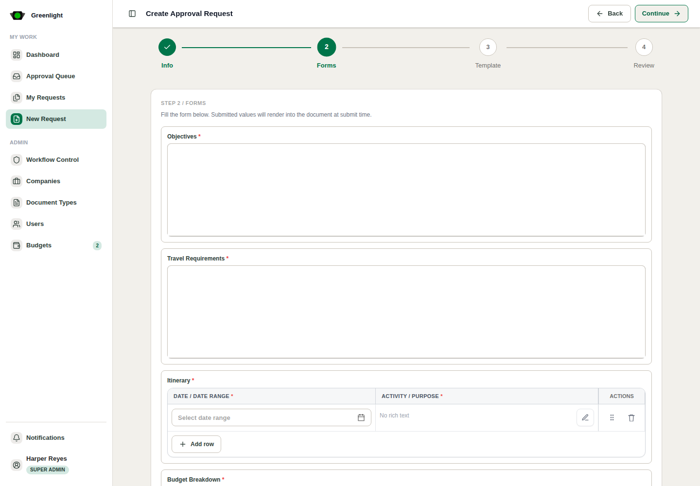 Form Document Creation screenshot