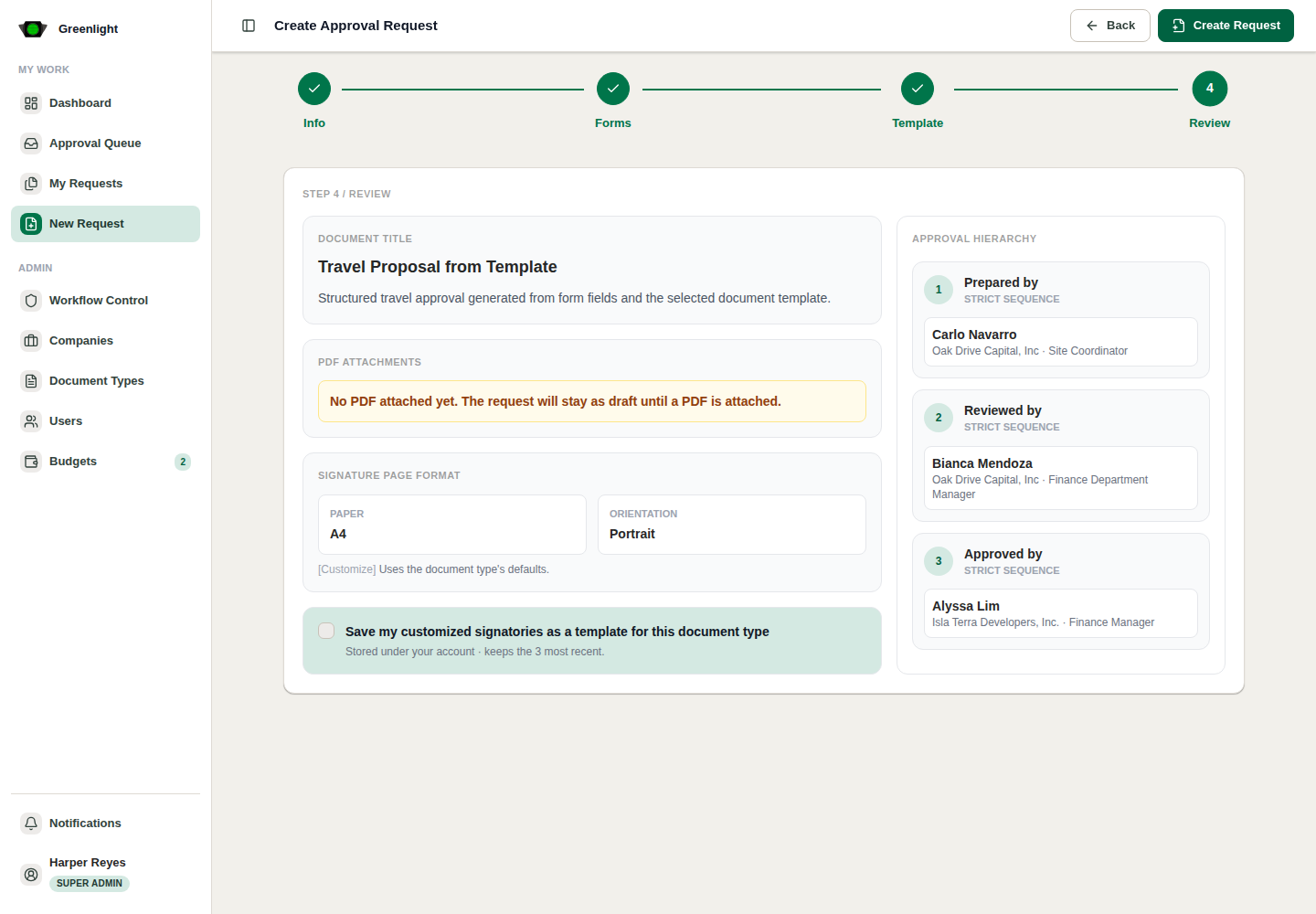 Submit form approval screenshot