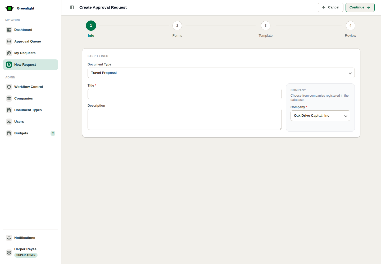 Choose Form document template screenshot