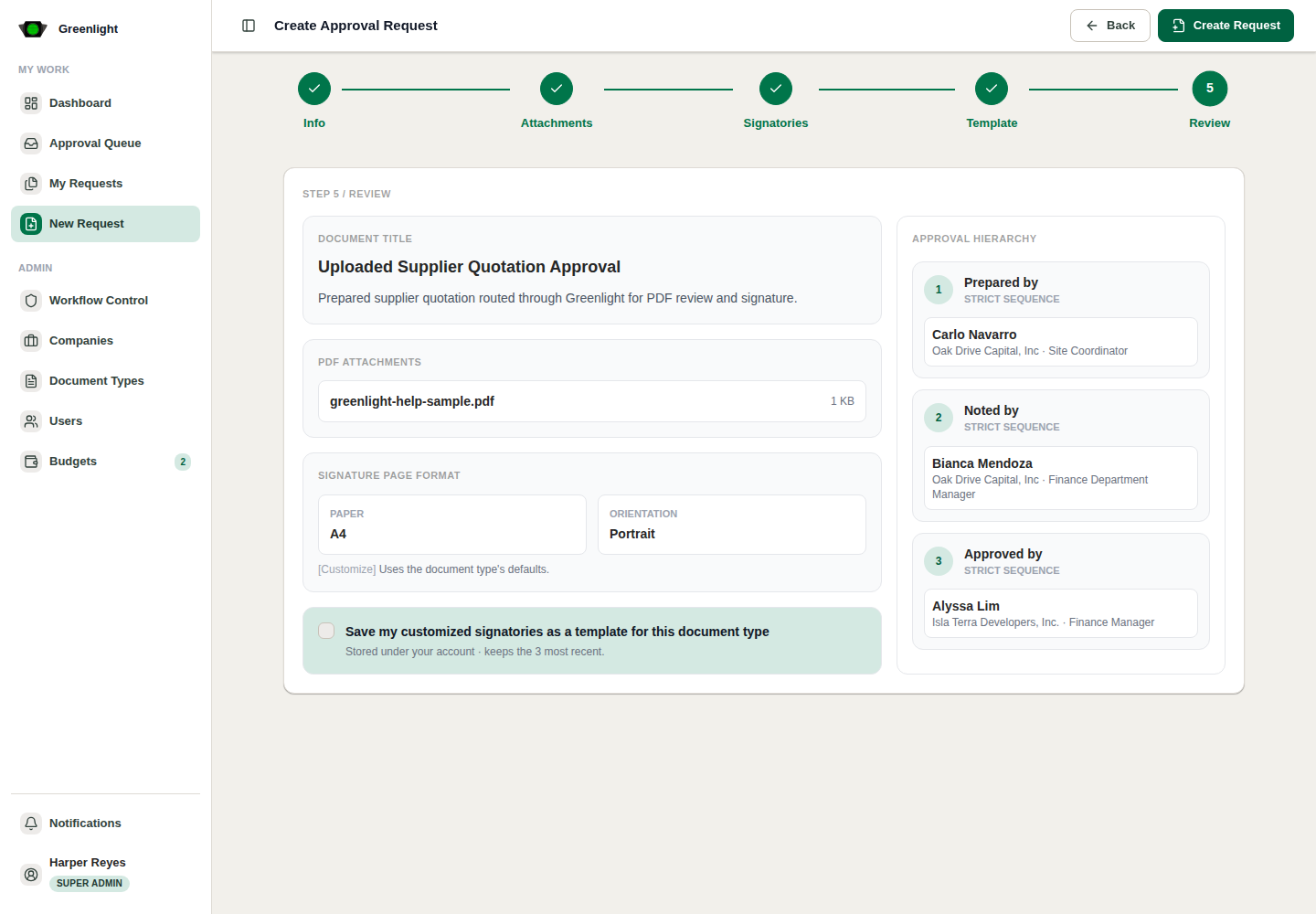 Review PDF approval screenshot