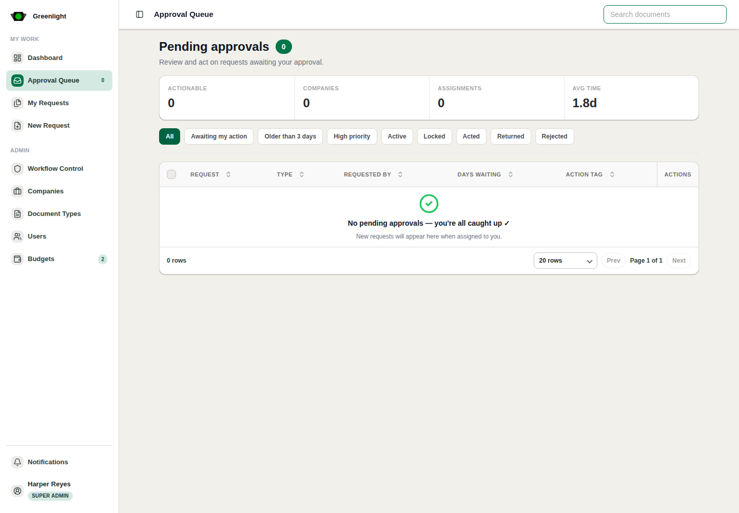 Pending Approvals screenshot
