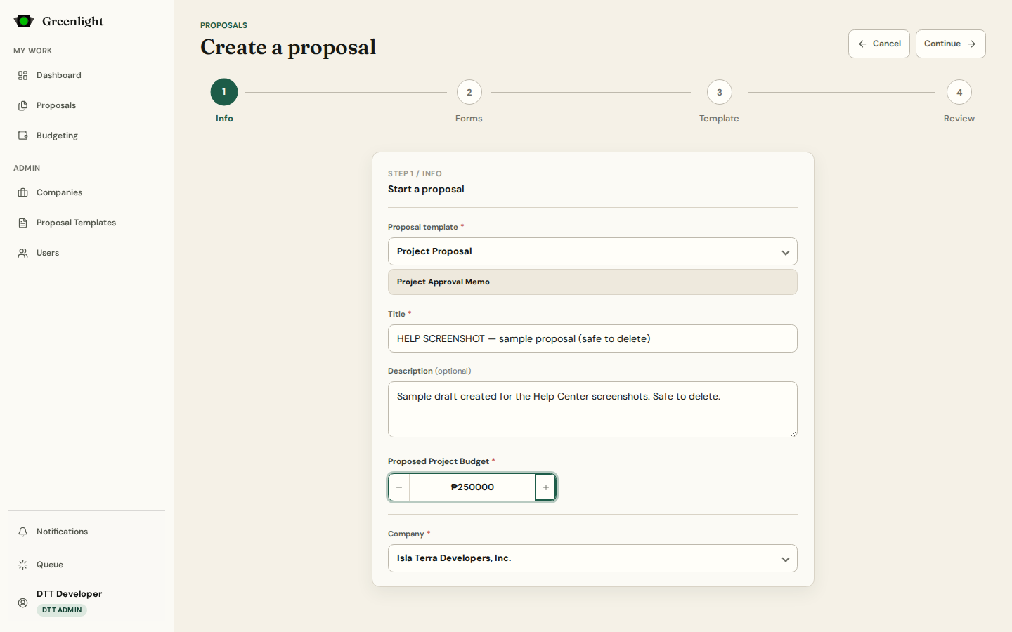 New proposal screenshot