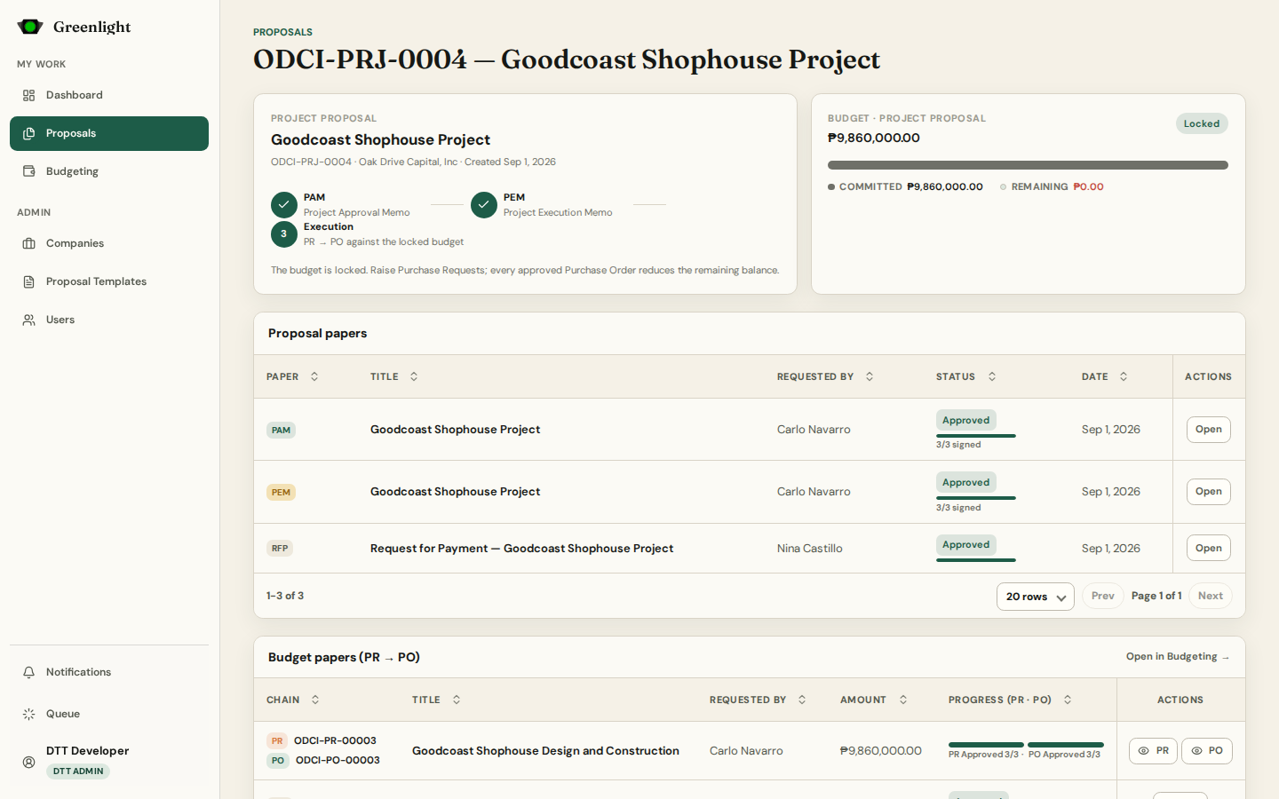 Proposal overview screenshot