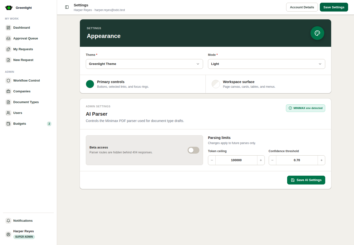 Account and Settings screenshot